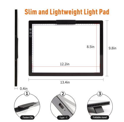 Wireless Rechargeable A4 LED Light Pad w/Built-in Riser Stands, 6 Levels of Brightness, Evenly Illuminated Light Box for Tracing and Weeding Vinyl, Slim and Lightweight Diamond Painting Light Board - style: Rechargeable-A4 Black