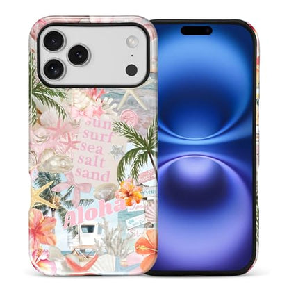 Case for iPhone 17 Pro Max, Cute Phone Case, Aloha Summer Collage | Hybrid 2-Layer Phone Cover，Military-Grade Protection Durable Shockproof Anti-Scratch Cases - color: Pink Aloha Summer Collage, size: Iphone 17 Pro Max