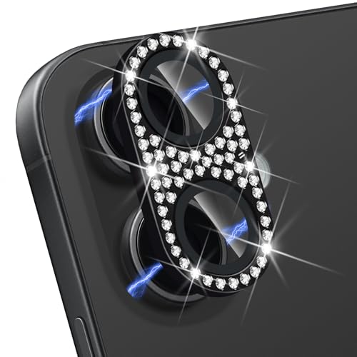 Compatible with iPhone 17 Camera Lens Protector, Bling 3D Rhinestone Sparkle Diamond 9H Tempered Glass Anti Scratch Full Protective Len Cover, Black - color: Black Diamond, size: for iPhone 17