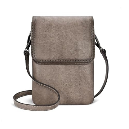 Iswee Rfid Blocking Small Crossbody Bag for Women Travel Classic Style | Genuine Leather,Adjustable Shoulder Strap,Fits 6.9" Phone,Anti-Theft Purse,Perfect for Daily Use and Weekend Travel - color: Grey