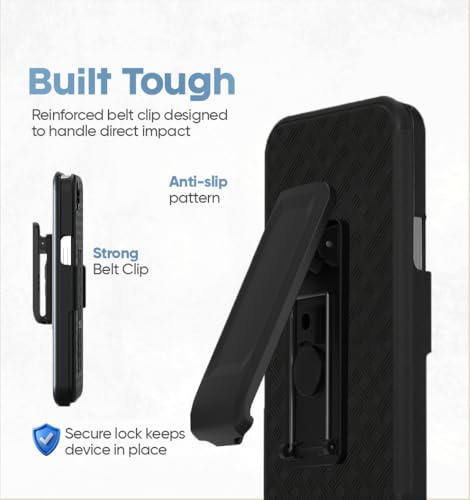 MOTIVE for iPhone 17e Case with Belt Clip, Rigid, Kickstand | 6.1" | Ranger v1 Series, Black, 360° holster, open-top/open-bottom port access, textured grip, slim - size: iPhone 17e