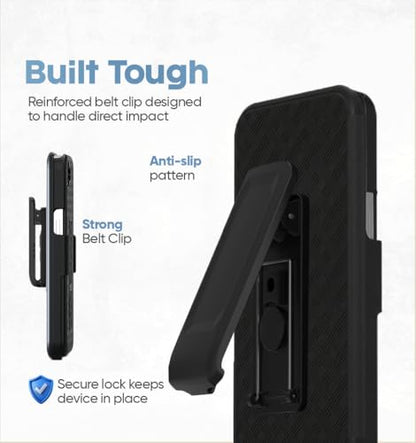 MOTIVE for iPhone 17e Case with Belt Clip, Rigid, Kickstand | 6.1" | Ranger v1 Series, Black, 360° holster, open-top/open-bottom port access, textured grip, slim - size: iPhone 17e