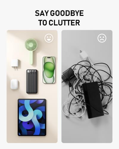 charmast Portable Charger Built-in Cables, 10000mAh Slim Power Bank Pocket - color: Black