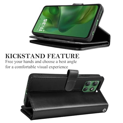 for Motorola Moto G Power 5G 2025 Case, for Moto G Power 2025 Wallet Case, PU Leather Credit Card Holder [9 Card Slots] Folio Flip Detachable Magnetic Cover Kickstand & Lanyard, Black - color: Black