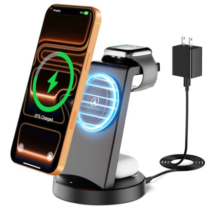 25W Magnetic Fast 3 in 1 Charging Station Wireless Charger Stand - color: Black*1