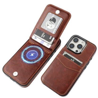 KIHUWEY for iPhone 16 Pro Wallet Case Card Holder for MagSafe, Brown | Wireless Charging, RFID, Flip PU Leather, Magnetic Clasp, Kickstand, Heavy Duty Protective Cover - color: Magsafe for Brown