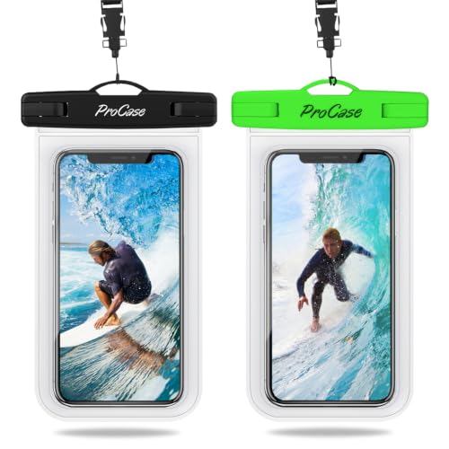 ProCase 2 Pack Waterproof Phone Pouch, Underwater Phone Case Up to 7", Dry Bag for iPhone 17 Air 16 15 14 13 Pro Plus Max, Galaxy S24 S23 S22 Ultra Pixel, Beach Essentials -Clear & Green - color: Clear/Green