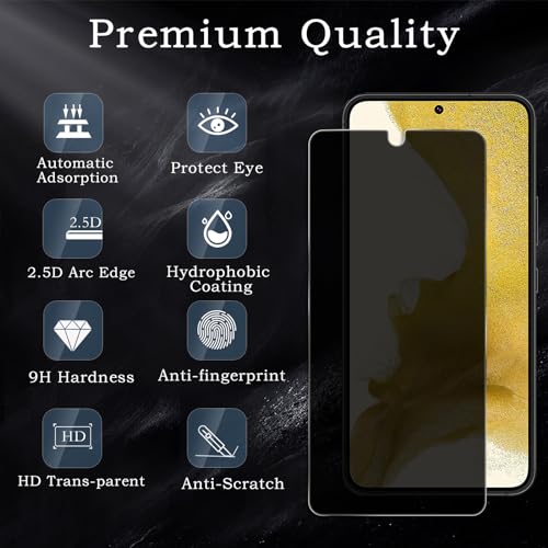 Privacy Screen Protector for Samsung Galaxy S22/S23 5G, Shatterproof Tempered Glass Accessories, Anti Spy Tempered Glass Film, Case Friendly Ultra Resistant 9H Hardness Anti-Glare HD Black -2 Pack