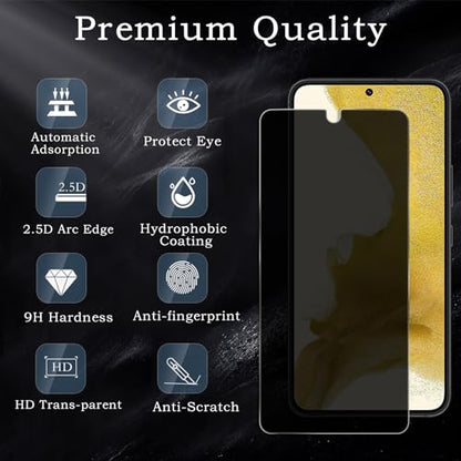 Privacy Screen Protector for Samsung Galaxy S22/S23 5G, Shatterproof Tempered Glass Accessories, Anti Spy Tempered Glass Film, Case Friendly Ultra Resistant 9H Hardness Anti-Glare HD Black -2 Pack