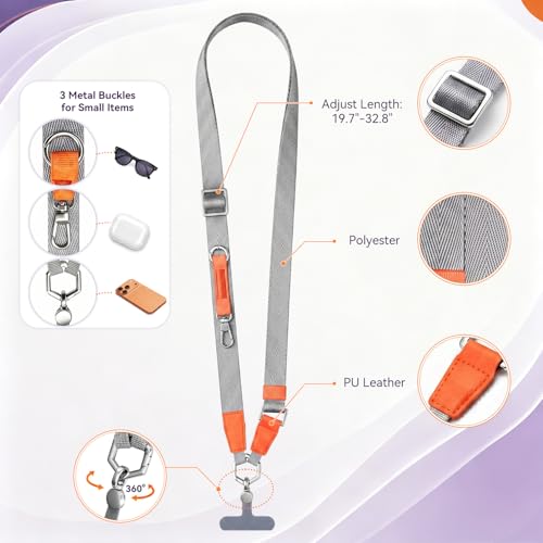Phone Lanyard, Adjustable Anti-Theft Neck Strap, Gray - color: Gray