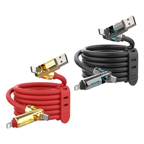 MFish 2-Pack 240W 4-in-1 Multi Charging Cable, Black+Red, 6.6FT - color: Black+Red, size: 2-Pack 6.6FT