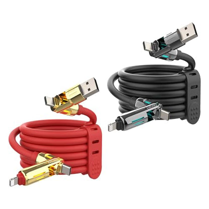 MFish 2-Pack 240W 4-in-1 Multi Charging Cable, Black+Red, 6.6FT - color: Black+Red, size: 2-Pack 6.6FT