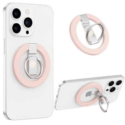 Pink Ergonomic Phone Ring Holder Magnetic Kickstand iPhone 11 to 17 Pro Max Samsung Galaxy S24 Ultra Anti-Slip Grip 360 Adjustable Foldable Finger Loop Wireless Charging Lightweight - color: Pink Metal Holder