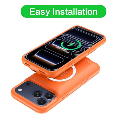 Battery Case for iPhone 17 Pro, 10000mAh Rechargeable Portable Charging Case with Wireless Charging Compatible for iPhone 17 Pro (6.3 inch) with Carplay Extended Battery Pack Charger Cover (Orange) - size: iPhone 17 Pro-10000mAh Orange