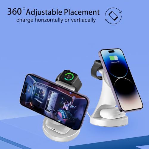 Wireless Charger,3 in 1 Magnetic Wireless Charger Stand, Fast Wireless Charging Dock for iPhone17/16/15/14/13/12 Series, Apple Watch Series, AirPods Pro. - color: White