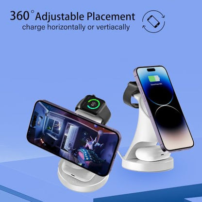 Wireless Charger,3 in 1 Magnetic Wireless Charger Stand, Fast Wireless Charging Dock for iPhone17/16/15/14/13/12 Series, Apple Watch Series, AirPods Pro. - color: White