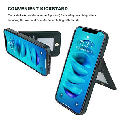 KIHUWEY for iPhone 14 Pro Max Wallet Case Card Holder Kickstand, Green | Credit Card Slots, PU Leather, Magnetic Clasp, Flip Heavy Duty Protection Cover for Men and Women - color: Green