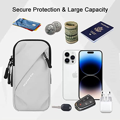Phone Holder Arm Bands, Small Crossbody Shoulder Holsters Bag with Arm Band, Fits iPhone and All Cell Phones, Use for Running, Walking, Hiking & Biking (Plus Size,Grayish White) - color: Grayish white