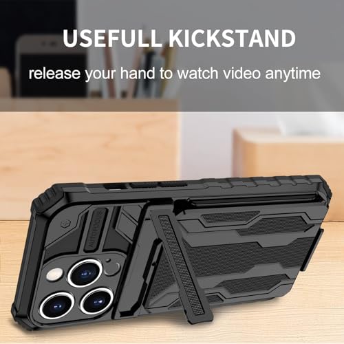 for iPhone 14 Pro Wallet Case with Card Holder, Black | Detachable Card Holder, Built-in Kickstand, with Screen Protectors, Military Grade, Full Body Shockproof - size: for iPhone 14 Pro - 6.1''