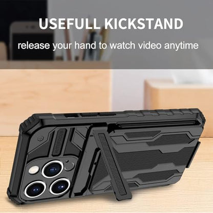 for iPhone 14 Pro Wallet Case with Card Holder, Black | Detachable Card Holder, Built-in Kickstand, with Screen Protectors, Military Grade, Full Body Shockproof - size: for iPhone 14 Pro - 6.1''