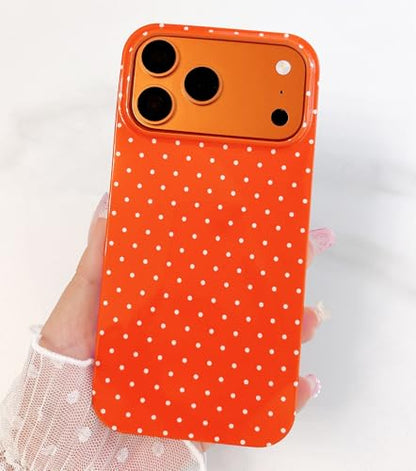 Qokey Compatible with iPhone 17 Pro Max Case, White Polka Dot TPU Glossy Case, Cute Simple Aesthetics Design for Girls Women, Lightweight Soft Slim Protection Fashionable Cover - Cosmic Orange - color: White Dots & Cosmic Orange