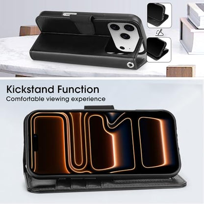 Arae Compatible with iPhone 17 Pro Max Case Wallet with Card Holder, Wristlet Strap Wallet Flip Cover for iPhone 17 Pro Max 6.9 inch Men/Women, RFID Blocking, Kickstand, Black - color: Black, size: iPhone 17 Pro Max 6.9 inch