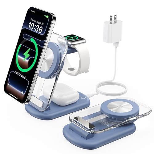 Mukiya 3 in 1 Magnetic Wireless Charging Station for Apple Devices - color: Blue