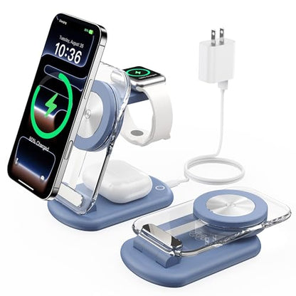 Mukiya 3 in 1 Magnetic Wireless Charging Station for Apple Devices - color: Blue