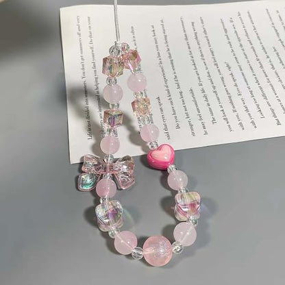 Beaded Phone Charm Lanyard Strap Girly Style Fixed Beads Pearl Lanyards - color: PH-dchd-1