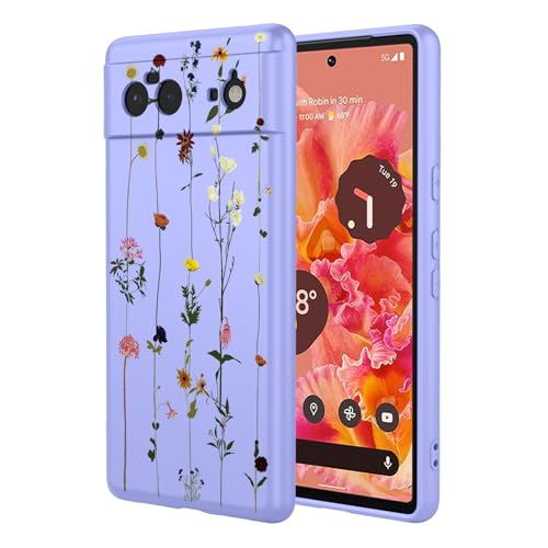 Case for Google 6 Floral Phone Case Soft Touch Liquid Silicone Fluffy Lining Wireless Charging Compatible Protective Phone Cover for Google Pixel 6,Elegant Purple - color: Elegant Purple, size: For Google Pixel 6