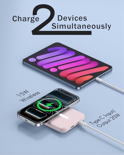 podoru for MagSafe Power Bank 5000mAh, Ultra-Slim Magnetic Portable Charger - color: Light Pink