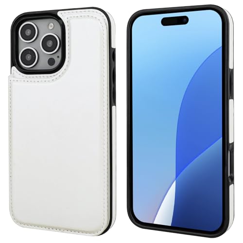 ONETOP for iPhone 16 Pro Max Wallet Case with Credit Card Holder,White | Kickstand,ID/Cash Holder,Case Wallet with Card Slots,Double Magnetic Clasp,Durable PU Leather Shockproof Cover for Women Men - color: White