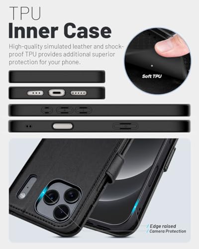 OCASE Compatible with iPhone 17 Pro Wallet Case, PU Leather Flip Folio Case with Card Holders RFID Blocking Kickstand [Shockproof TPU Inner Shell] Phone Cover 6.3 Inch 2025, Litchi Black - color: Litchi Black