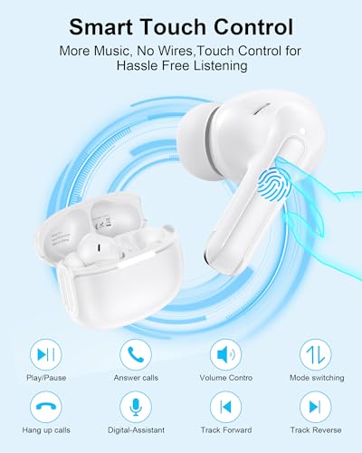 Samsung Wireless Earbuds, Bluetooth Headphones 5.4 for Samsung S26 S25 Ultra S24 FE S23 S22, Noise Control Bluetooth Ear Buds with Mic, HiFi Stereo IPX7 Waterproof Earphones for iPhone 17e Air 16 15 - color: Pure White