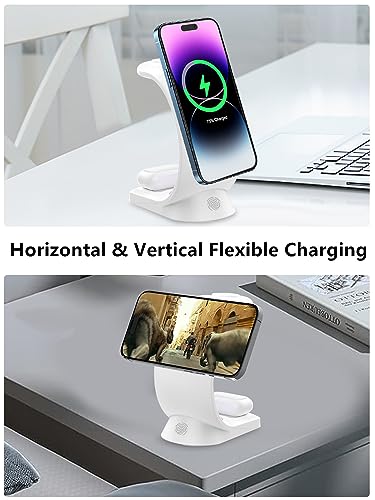 Mag-Safe 3 in 1 Wireless Charging Station, 15W Magnetic Wireless Charger - color: White