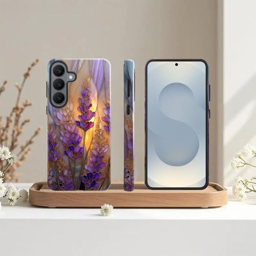 Compatible with Samsung Galaxy S26 Case,Glossy Case All-Round Protection Shockproof Anti-Scratches TPU Cover,Cases for Man Woman-Stained Glass Lavender in Bloom - color: Stained Glass Lavender in Bloom, size: Galaxy S26