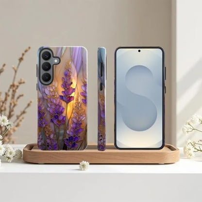 Compatible with Samsung Galaxy S26 Case,Glossy Case All-Round Protection Shockproof Anti-Scratches TPU Cover,Cases for Man Woman-Stained Glass Lavender in Bloom - color: Stained Glass Lavender in Bloom, size: Galaxy S26