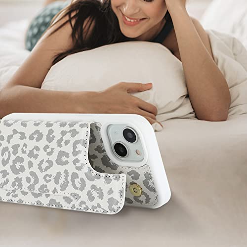 iCoverCase Compatible with iPhone 14 Case with Card Holder, Wallet Case for Women Men RFID Blocking PU Leather Protective Phone Case 6.1 Inch (Gray Leopard) - color: Gray Leopard