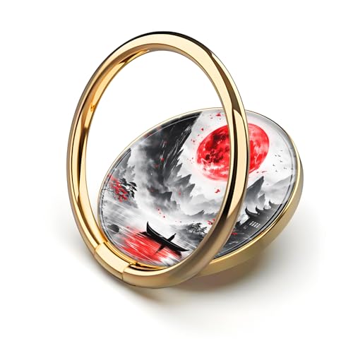 Cell Phone Ring Holder, Cute Metal Phone Grip Stand Finger Ring Kickstand, Flexible 360°Rotation Phone Tablet Case Accessories Compatible with Most Phones Red Moon Boat - color: Red Moon Boat