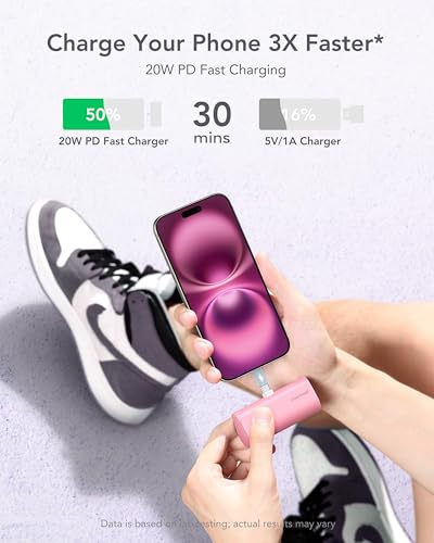 charmast Mini Portable Charger USB-C Connector, 5000mAh Small Power Bank - color: Pink