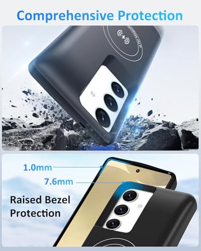Battery Case for Samsung Galaxy S24, 10000mAh Magnetic Rechargeable Extended Charge QI Wireless Charging Case, Portable Protective Power Bank for Galaxy S24(6.2") - Black