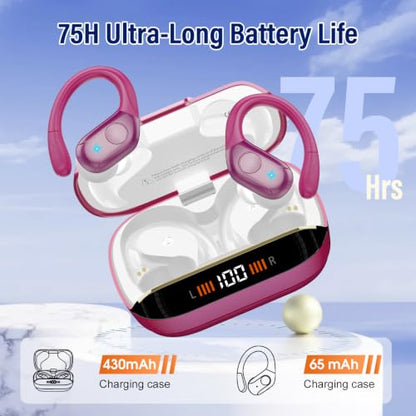 Wireless Earbuds Sports, 75Hrs Bluetooth 5.4 Headphones, Hi-Fi Stereo Bass - color: Y-Starry Rose Gold