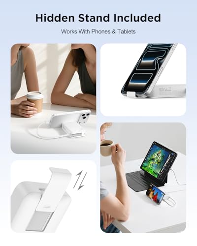 iWALK Portable Charger, 10000mAh 45W PD Power Bank, USB C in&Out Fast Charging Battery Pack with Phone Stand, Travel Essential Powerbank for iPhone 17 16 15 14 13 12 Samsung S25 MacBook etc,White - color: White 45W