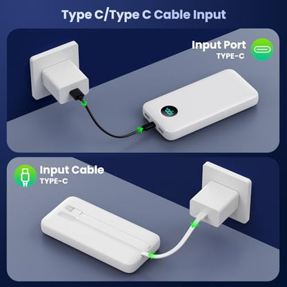 Portable Charger PowerBank 40,800mAh with 2 Built-in Cables,25W PD Fast Charging +QC 4.0 Quick Phone Charging Power Bank, 5 Outputs LCD Display USB C Battery Pack for iPhone 16/15 Android Galaxy etc - color: White