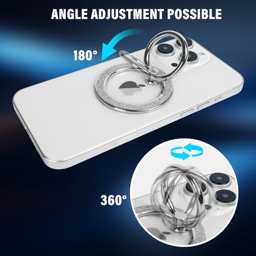 Guppy Magnetic Phone Ring Holder, Glitter Magnet Finger Ring Grip Stand Holder, 360° Rotation with Cell Phone Ring Stand, Compatible with MagSafe for iPhone 17 Pro Max 16 15 14 13 12 All-Silver - color: Silver