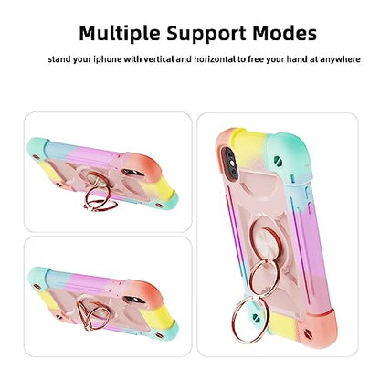 MARKILL Compatible with iPhone X/iPhone Xs Case 5.8 Inch with Ring Stand, Heavy-Duty Military Grade Shockproof Phone Cover for iPhone X/XS. - color: Rainbow Pink, size: iPhone X/iPhone XS 5.8"