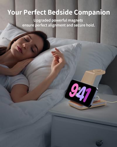 Wireless Charging Station for Apple Products: 3 in 1 Apple Wireless Charger for iPhone 16/15/14/13/12/11/SE/X Pro Max - Apple Watch Ultra/10/9/8/SE/7/6/5/4/3 - AirPods 2/3/4 Pro - color: Wooden