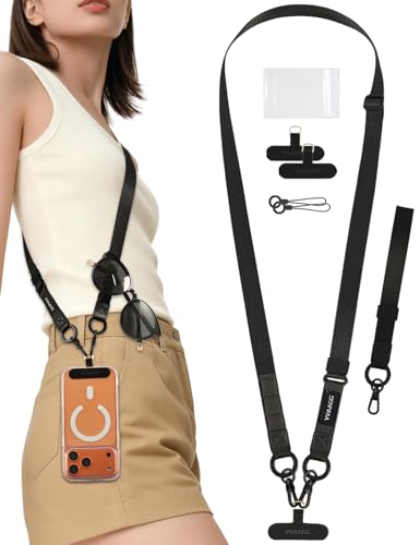 VVAAGG Cell Phone Lanyard for iPhone: Adjustable Phone Strap Crossbody Neck and Wrist Strap Anti-Theft Lanyard Travel Essential Compatible for iPhone Android Smartphones - color: Black