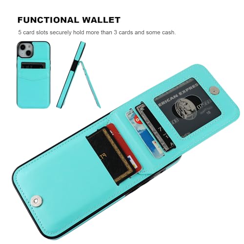 KIHUWEY for iPhone 14 Wallet Case Card Holder Kickstand, Light Blue - color: Light Blue