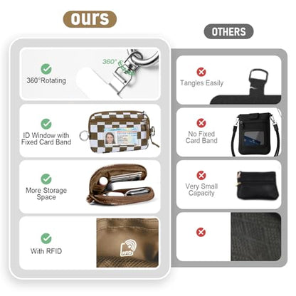 Tiostep Clip and Go Strap for Phone with Wallet Crossbody Phone Lanyard Adjustable and Detachable RFID Wristlet Wallet (Camel Checkered, Large) - color: Camel Checkered, size: Large